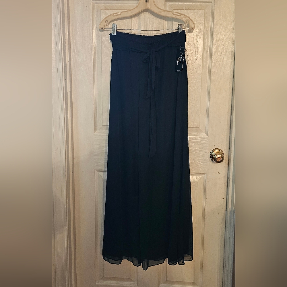 Alex Evening Formal Floor Length Black wide Leg Pants, Large
